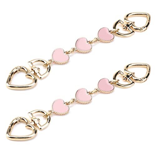 2PCS Heart Shape Extended Bag Strap Shoulder Bag Extension Chain Bag Pink+gold