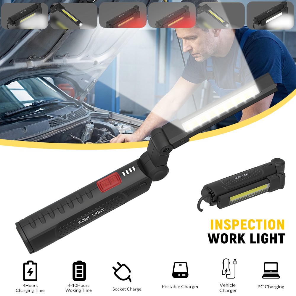 1/2 Rechargeable LED COB Work Light 6 Lighting Modes for Car Repair Flashlight