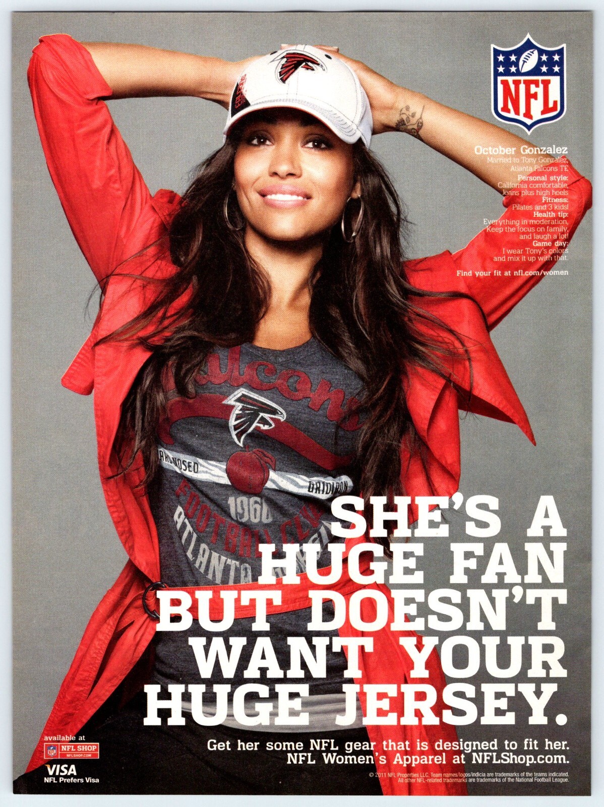 2011 OCTOBER GONZALEZ NFL SHOP NFL GEAR 7.75"X10" Magazine Ad M629