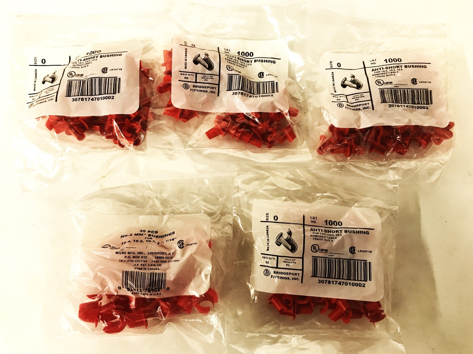 Bridgeport Size O Anti-Short Bushings, Bag of 50 [Lot of 5] NOS