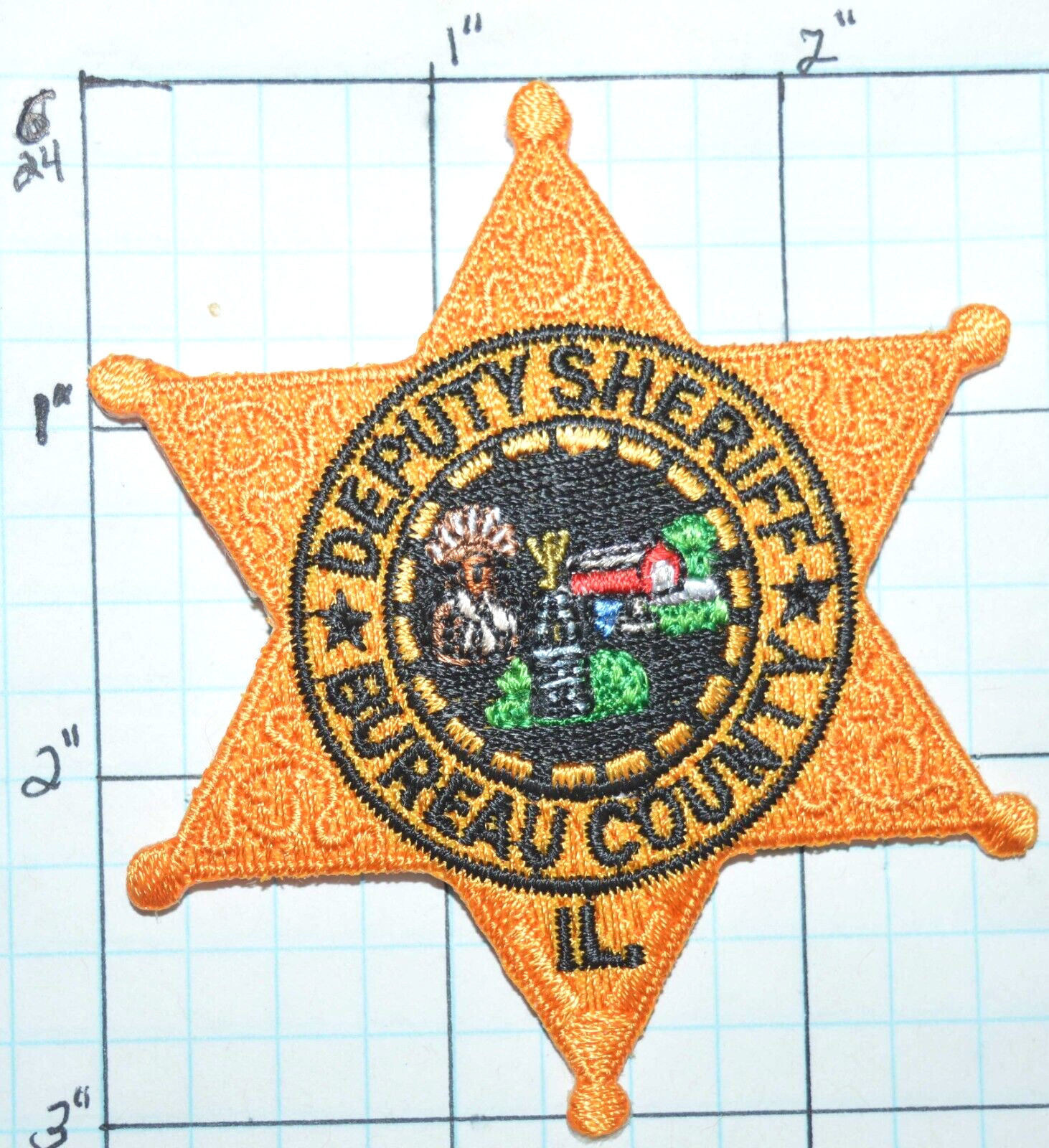 ILLINOIS, BUREAU COUNTY DEPUTY SHERIFF POLICE DEPT 3" SMALL HAT PATCH