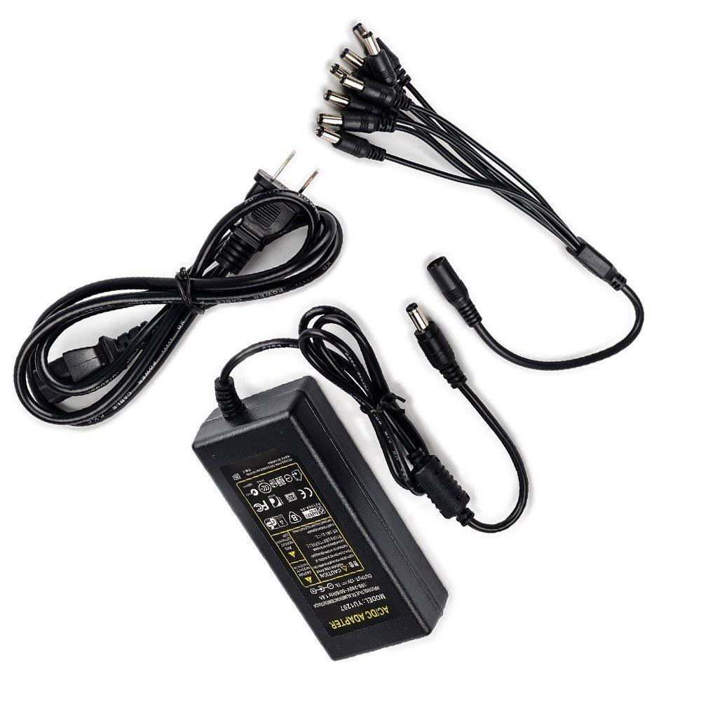 12V 5A AC to DC CCTV HD TVI CVI Security Camera Power Adapter w/ Power Splitter