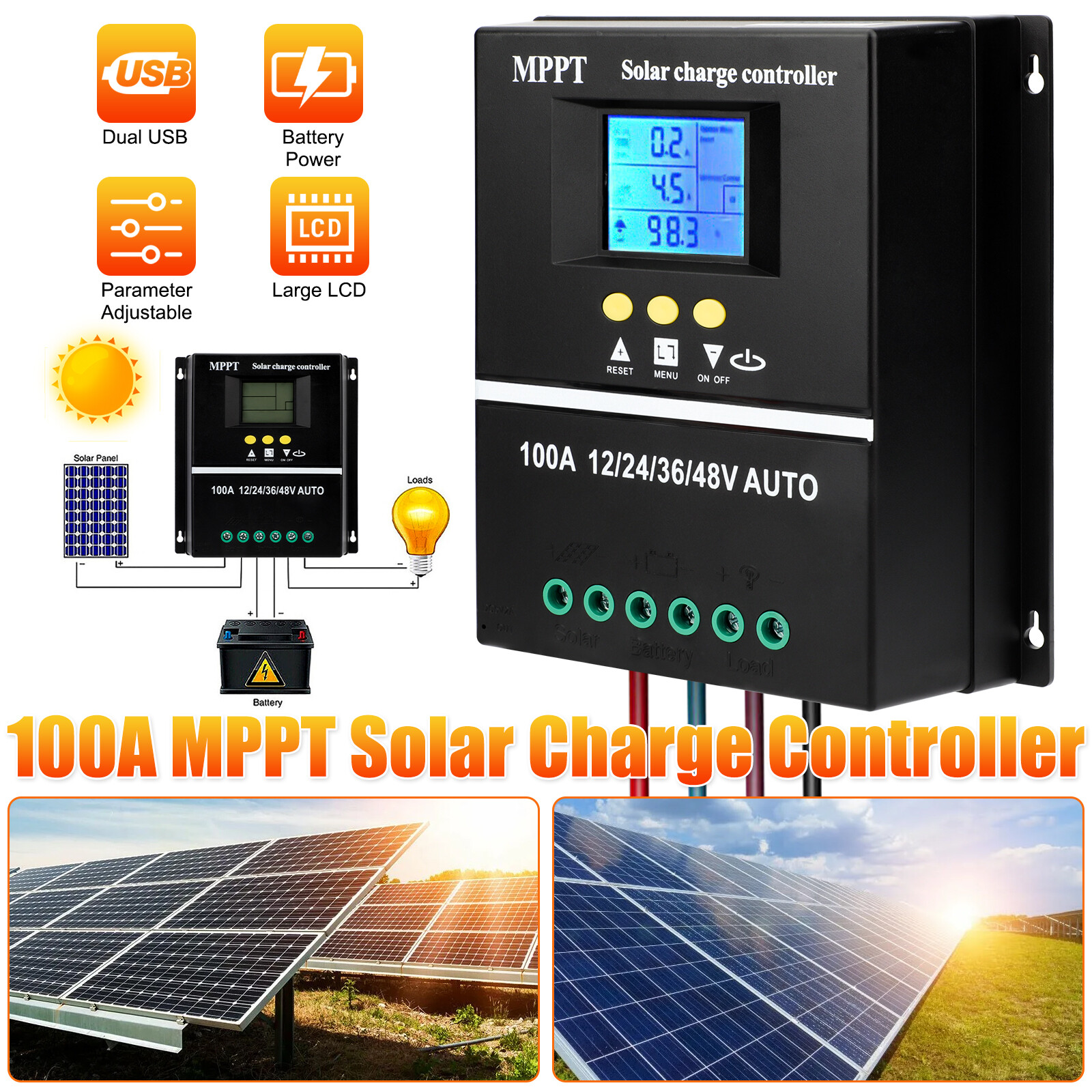 4000W 100A MPPT Solar PV Regulator 12V/24V/36V/48V Solar Panel Charge Controller