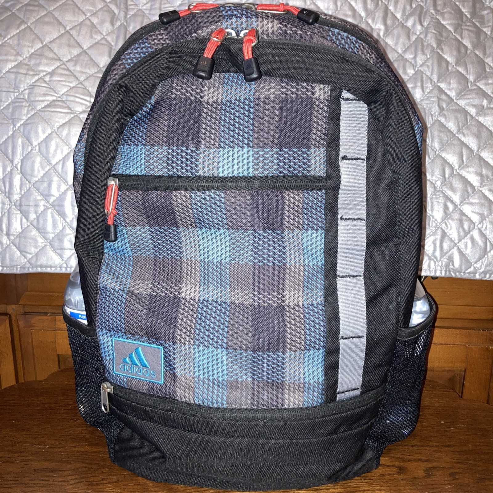 Adidas Plaid Backpack Ultra Ride Unisex Teal Blue Black Gray 17"x 12"