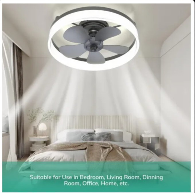 19.7" Flush Mount Ceiling Fan, Remote, Dimmable LED Light (3000K-6500K), 6 Speed