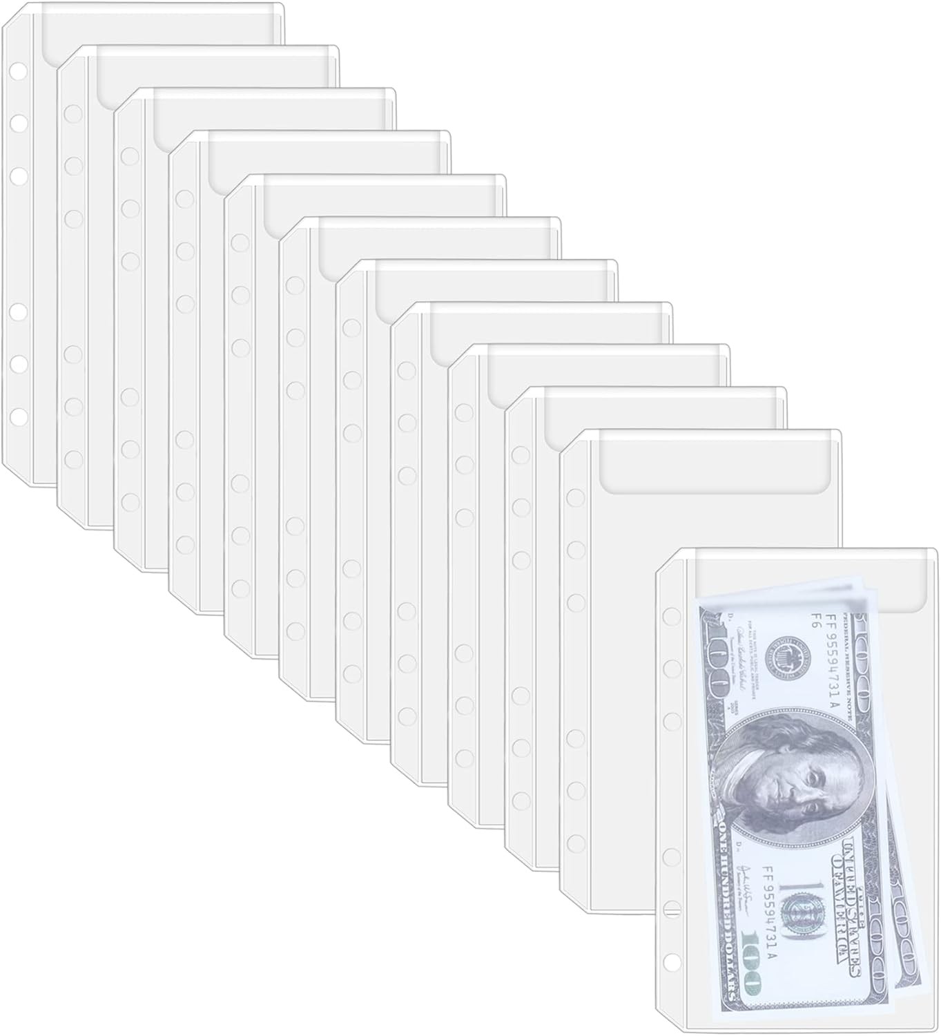 Antner 12PCS A6 Binder Pockets 6-Hole No Zipper Budget Cash A6, Clear
