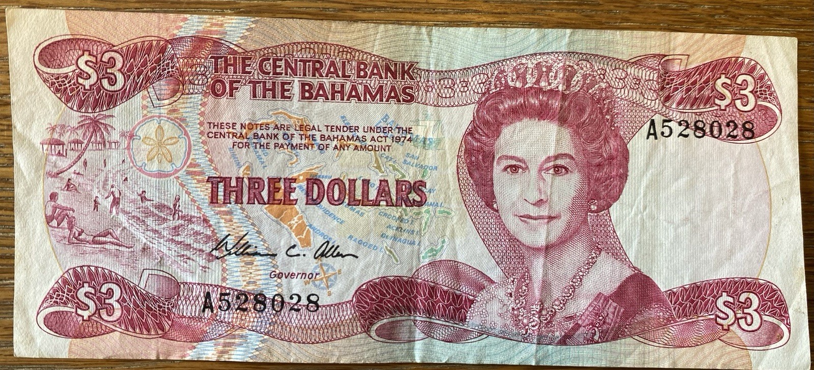 Bahamas 1974 (1984) $3 Dollars Pick# 44a A528028