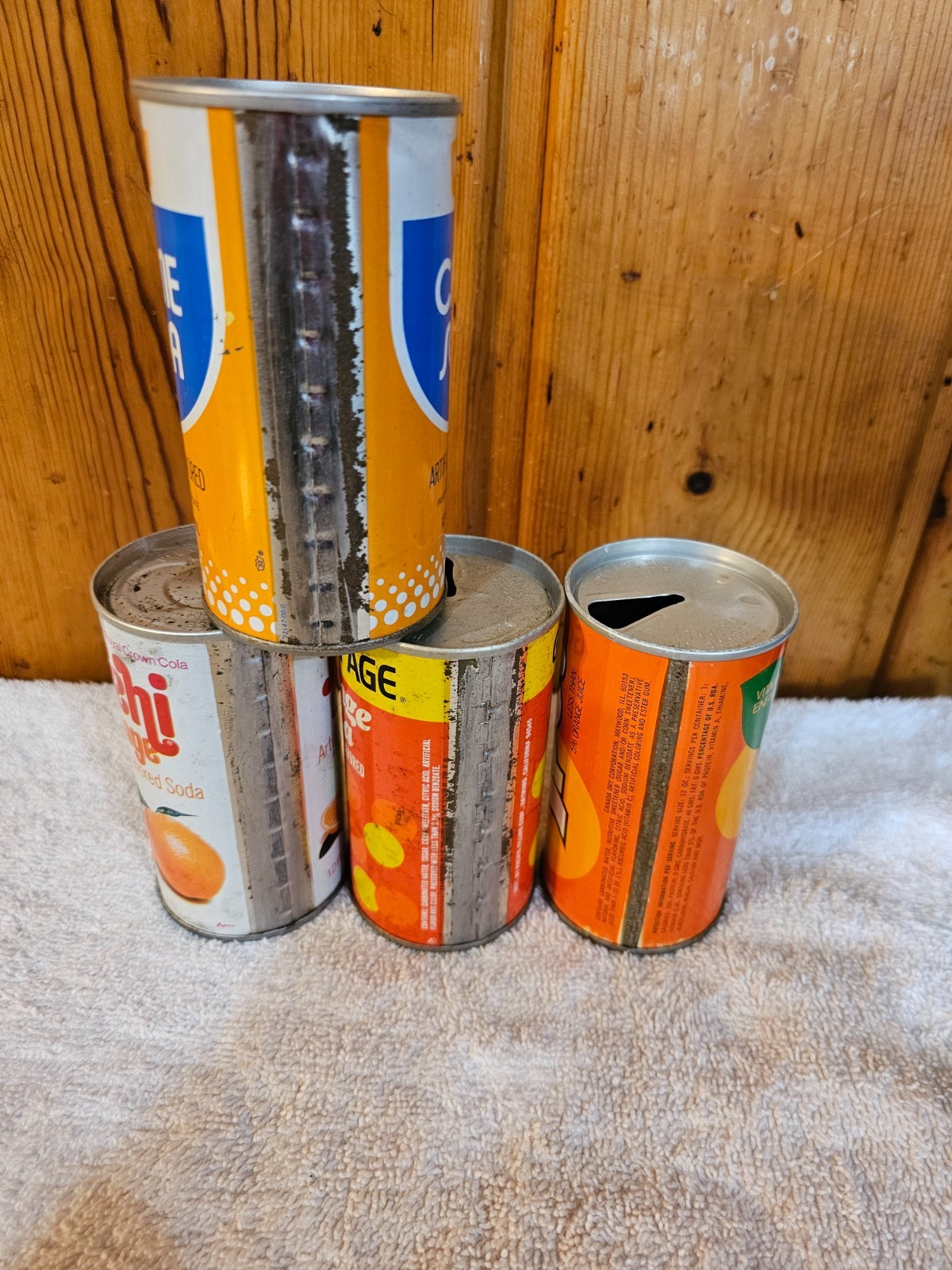 4 DIFF ORANGE STRAIGHT STEEL SODA CAN CANS EMPTY G