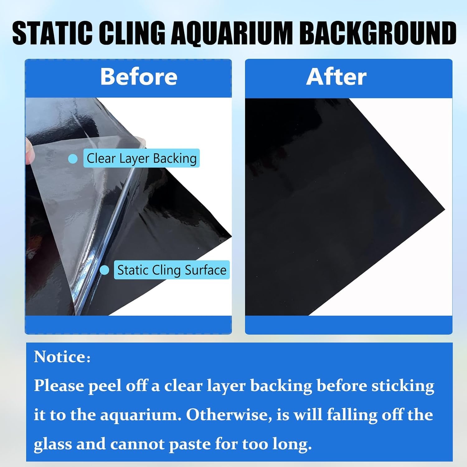 Aquarium Background Static Cling Black Fish Tank 74.8 x 23.6 In