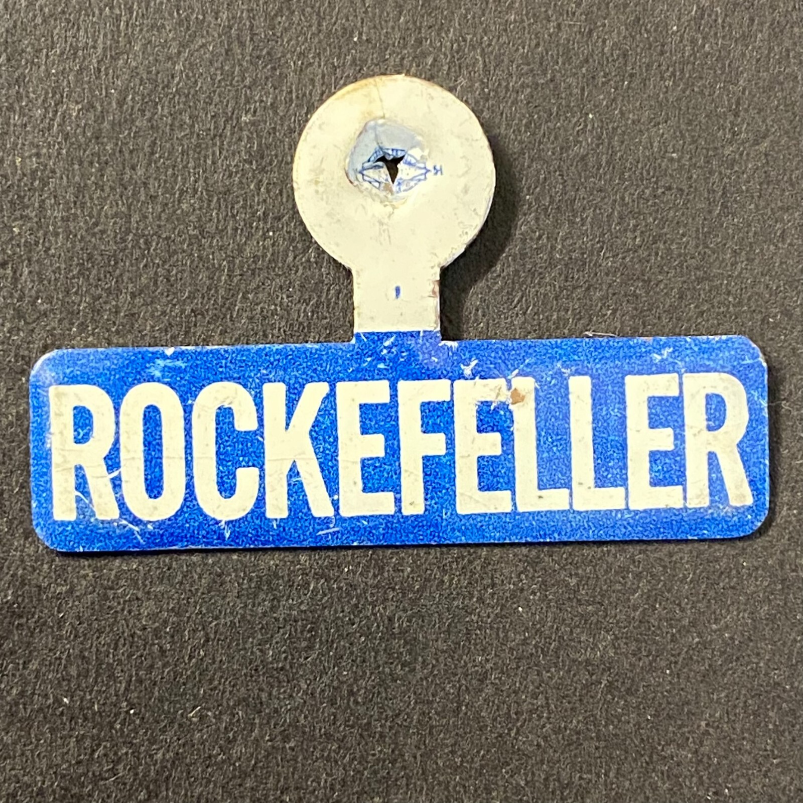 Rockefeller Election Campaign Steel Fold Over Pin Small 1 1/4" w/ White Text