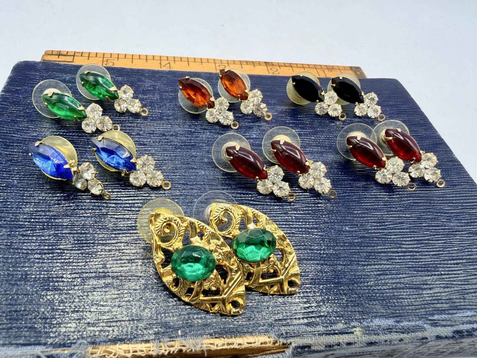 7 Pairs Vintage Rhinestone Pierced Earrings Blanks  Add Dangles Jewelry Findings