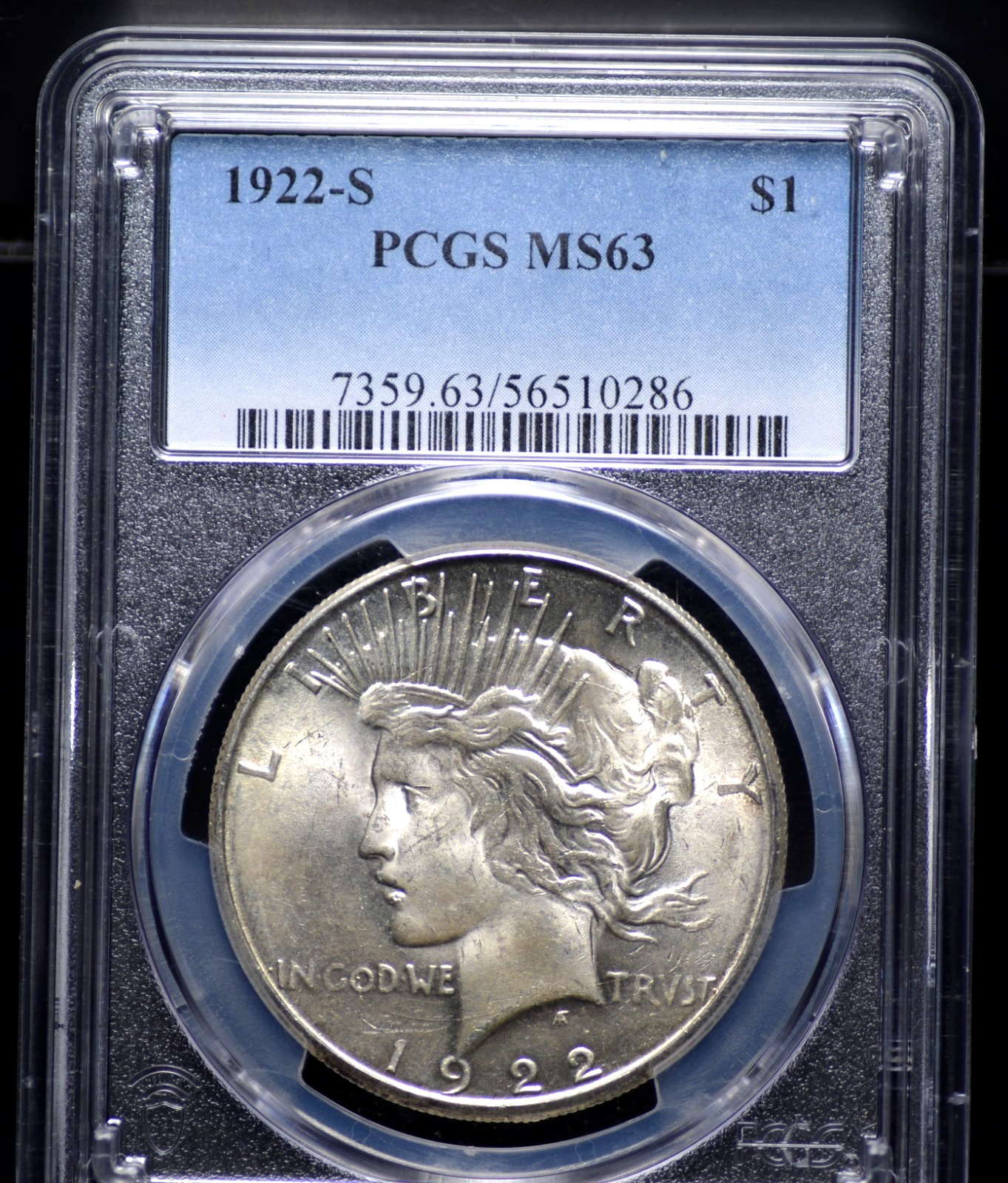 1922 S PEACE DOLLAR PCGS MS 63 SOFT PUFFY WHITE LUSTER, AVERAGE STRIKE, MARKS