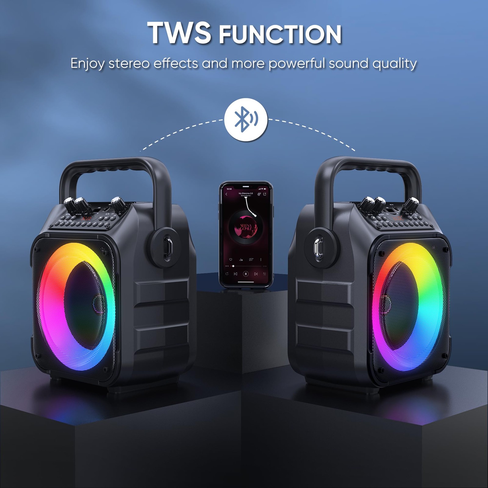 Portable Karaoke Machine with Bluetooth Speaker & 2 Wireless Microphones