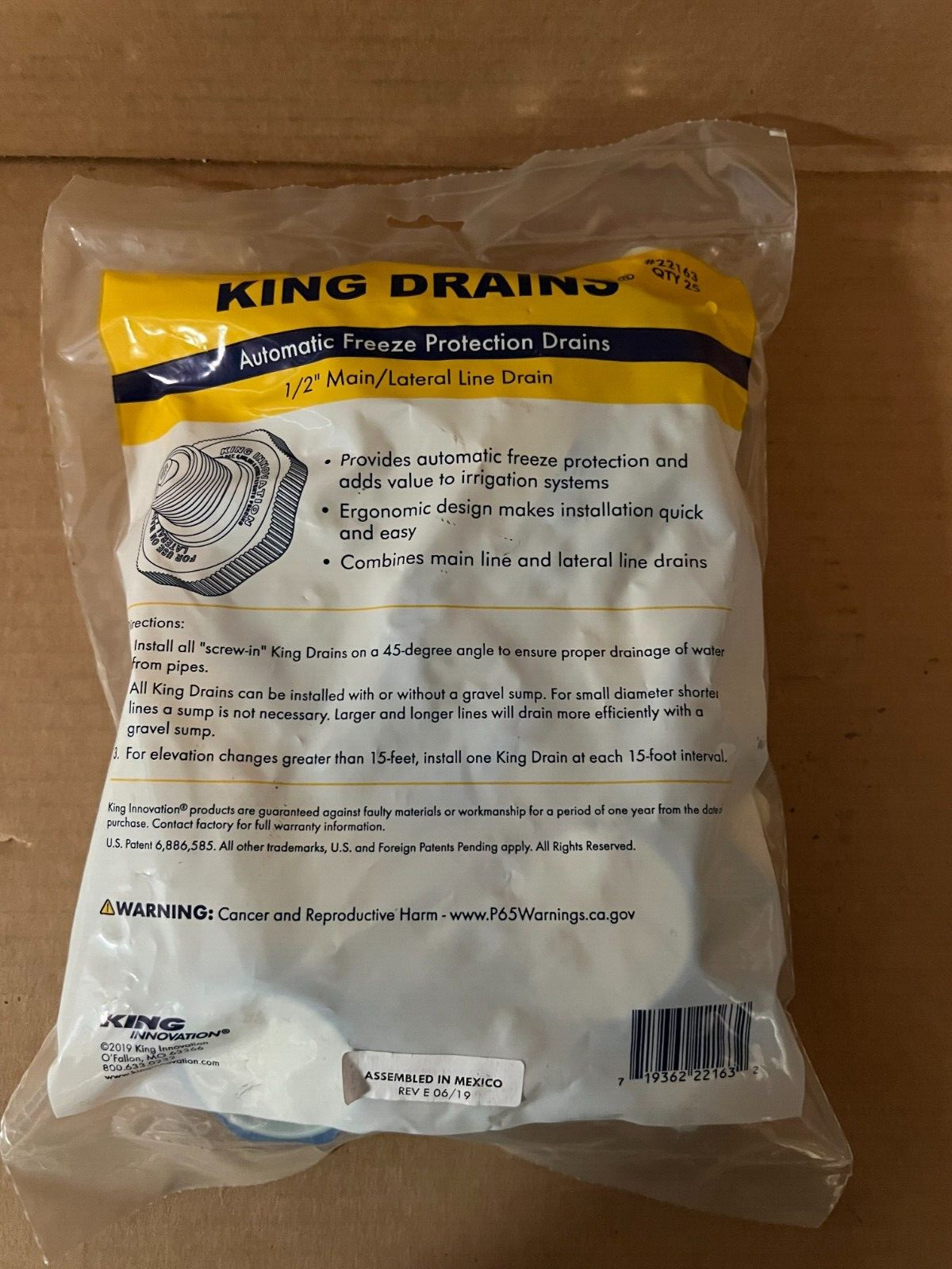King Safety Products 22163 King Soft Grip 1/2" Main Water Drain, White Lot of 25
