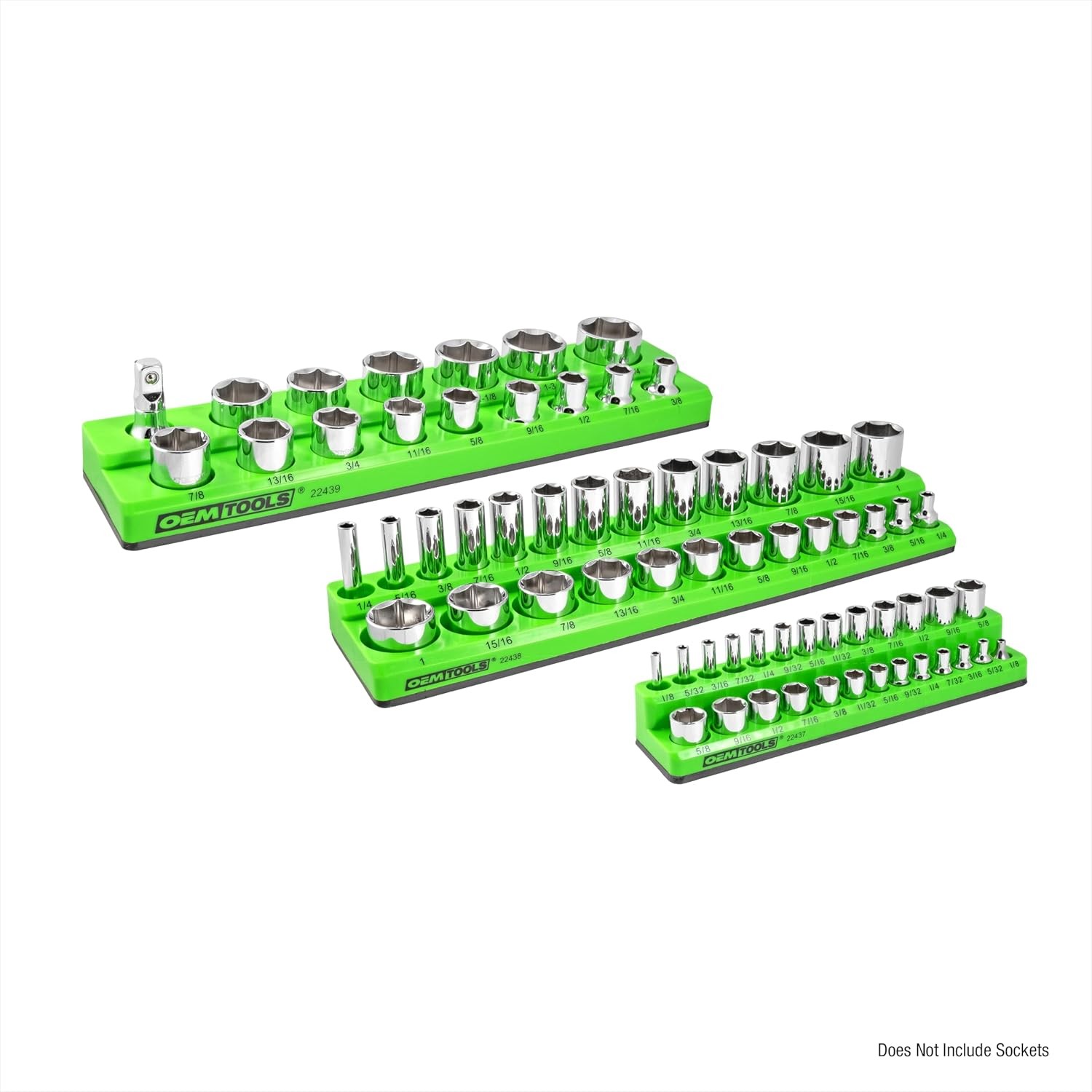 3-Pc Magnetic Socket Organizer, SAE Holder 1/4, 3/8