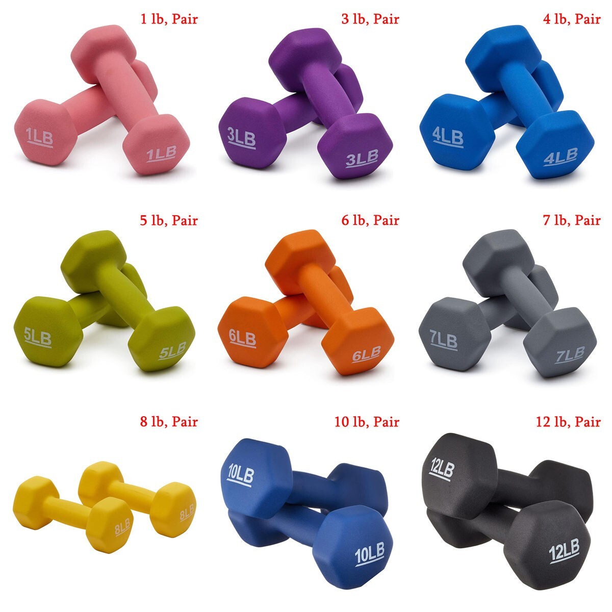 2PCS Dumbbells Pair Neoprene Dumbbells Hand Weights, 1/3/4/5/6/7/8/10/12/15/20lb