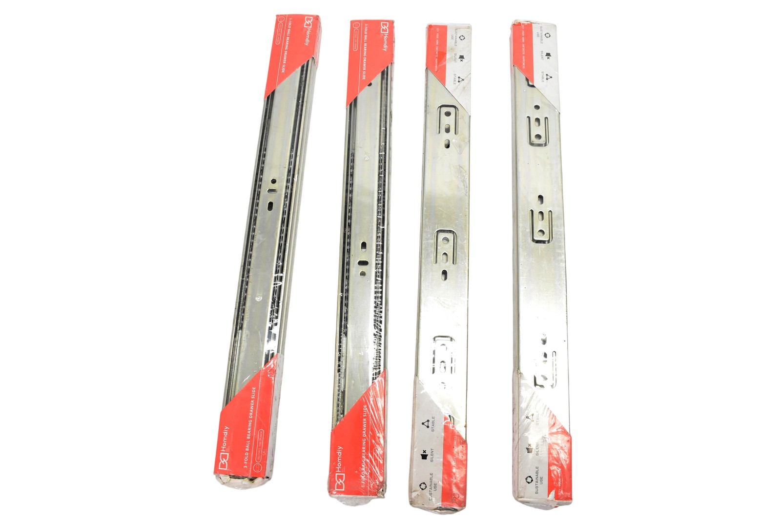 Homdiy 18 In 3-Fold Ball Bearing Drawer Slides Lot Of 4 Rails Silver Metal