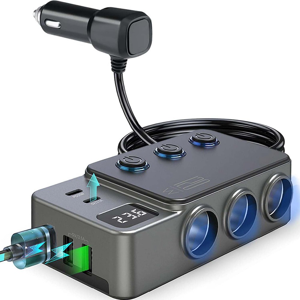 8in1 Car Charger Cigarette Lighter Splitter Adapter Fast USB/C Socket QC PD 30W