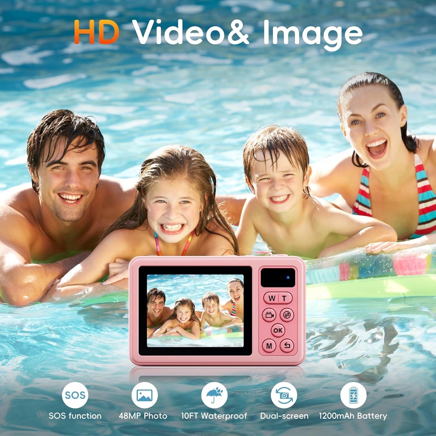 Digital Camera,10FT Underwater Camera with 32G, 2.8'' Dual Screen Waterproof