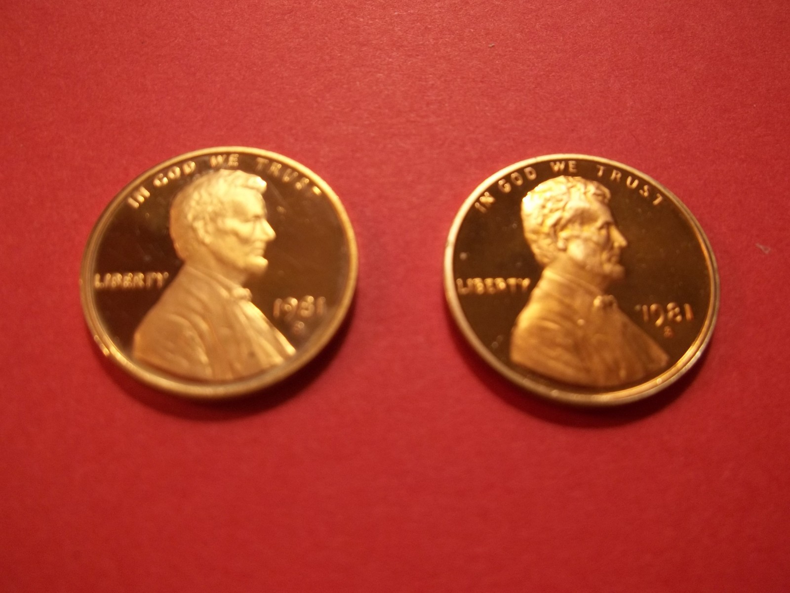 1981 T 1 / T 2  "S"  Proof Gem Lincoln Cents taken from PROOF Sets