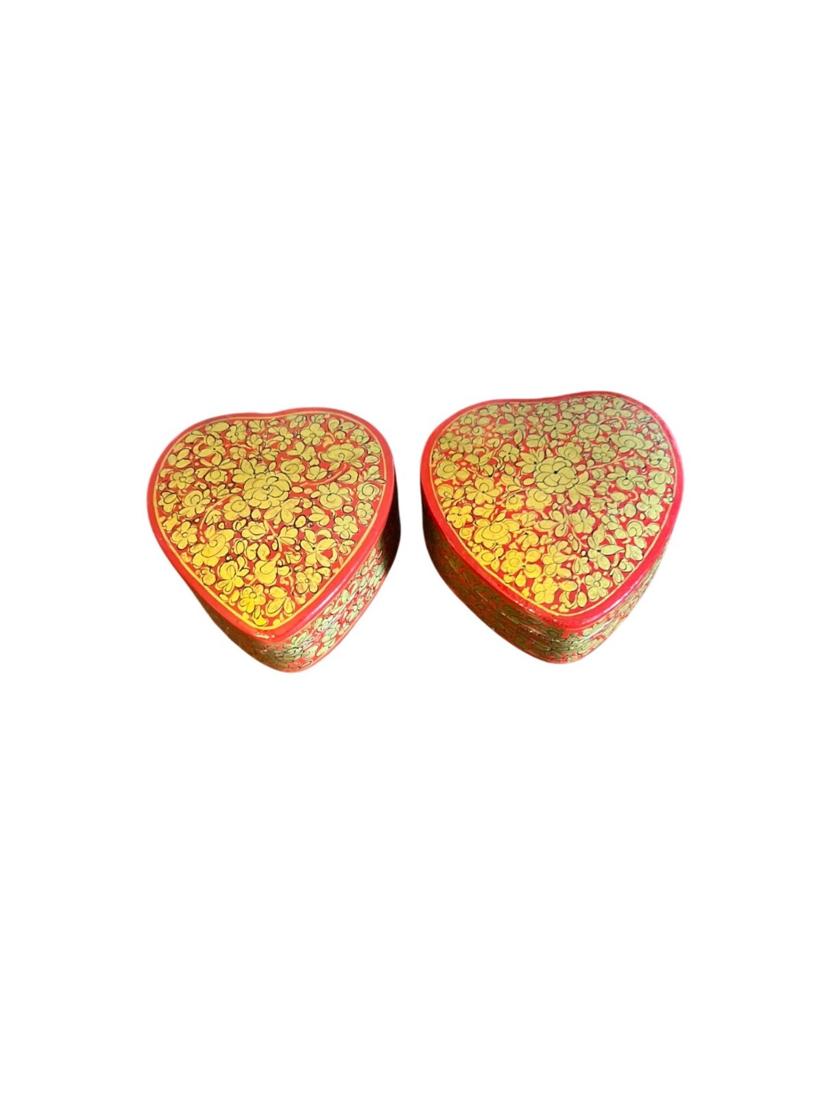 vintage Heart-Shaped Lacquer paper Boxes Set Of 2 With Floral trinket box