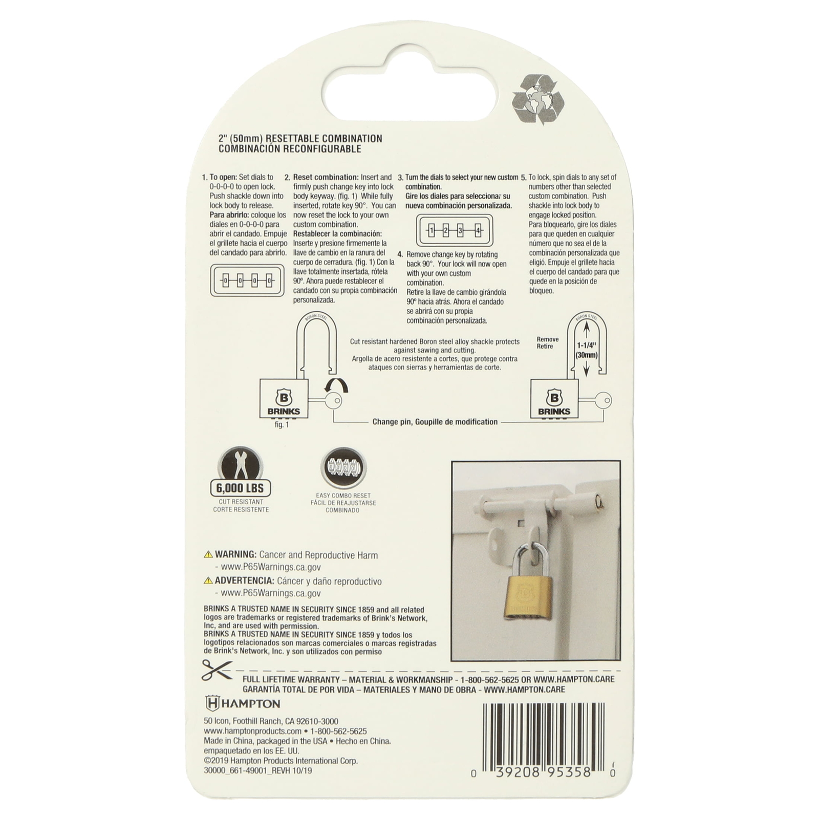 COMBINATION LOCK Solid Brass, 50Mm Resettable Padlock with 1 In Shackle