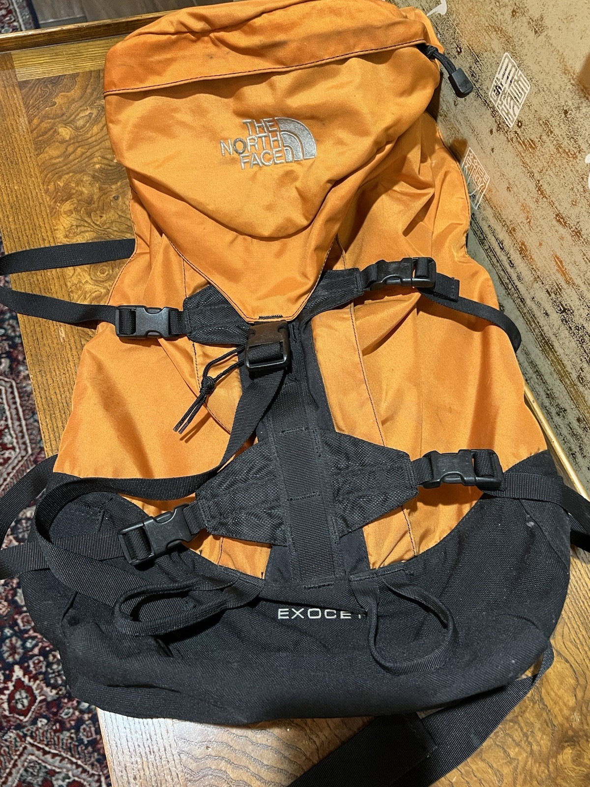 The North Face Exocet Backpack Orange Black Vintage Hiking Camping Daypack Lrg