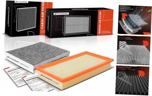 2-PC Engine & Cabin Air Filter with Activated Carbon Compatible with Ford