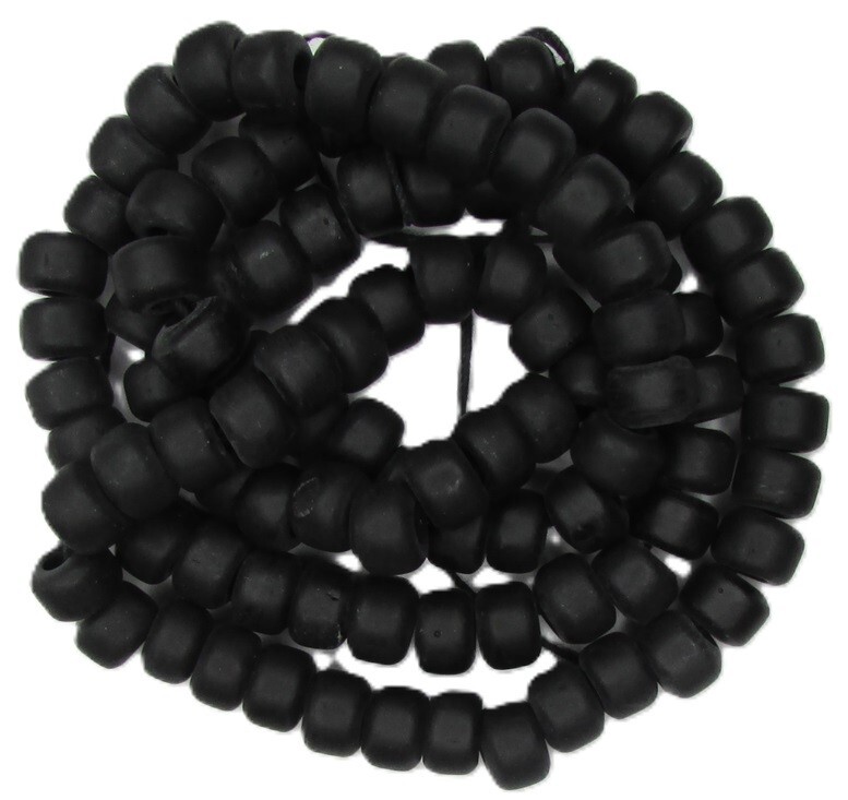India 9 mm  Opaque Black Matte Pressed Glass Crow Beads (26" strand 100 pcs)
