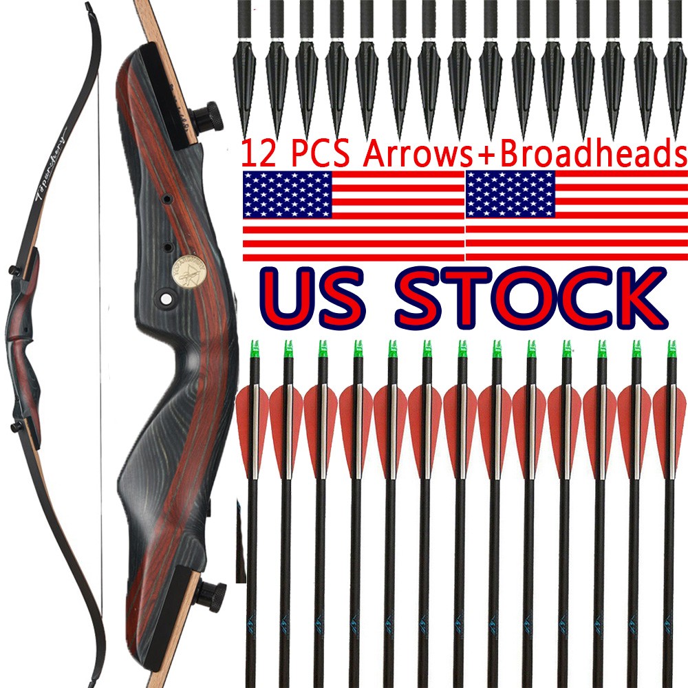 62"Takedown Hunting Bow Recurve Bow Arrow Broadheads Set Archery Target Shooting