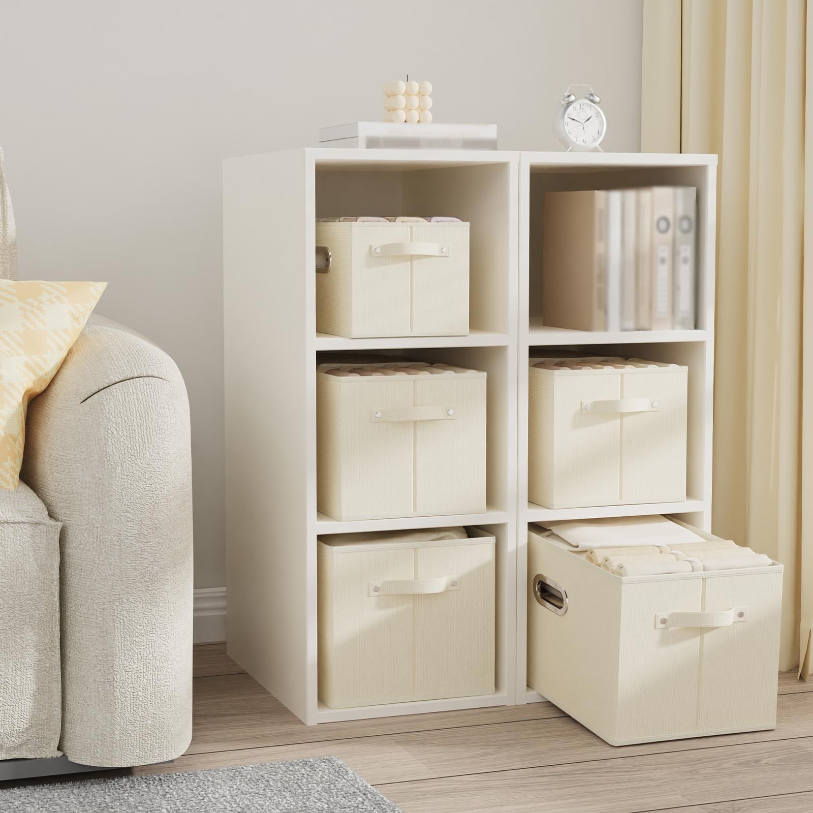 Foldable Cloth Basket with 4 Handles, Decorative Open Storage Boxes, Stackabl...