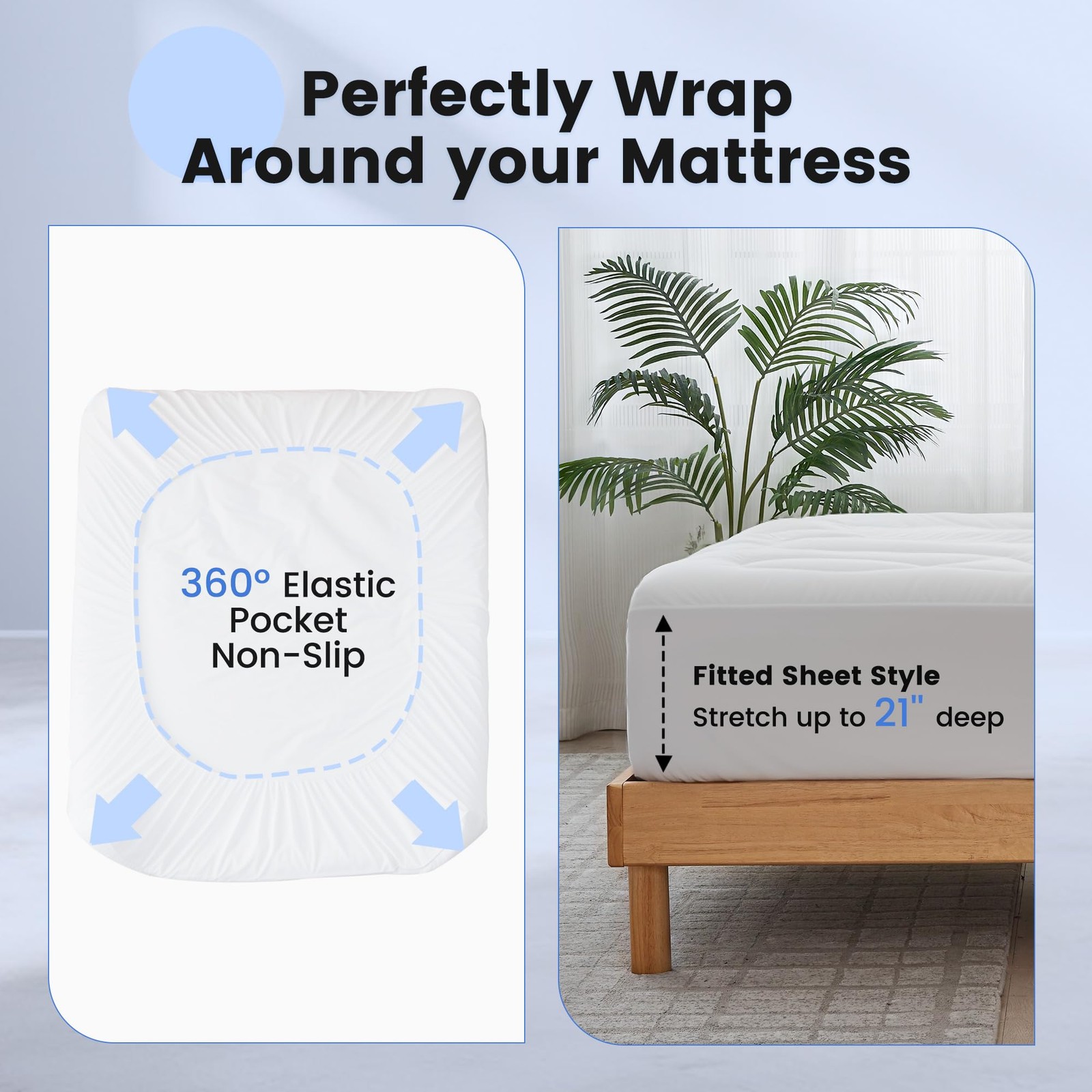 Waterproof Mattress Pad Full, Quilted Fitted Full White