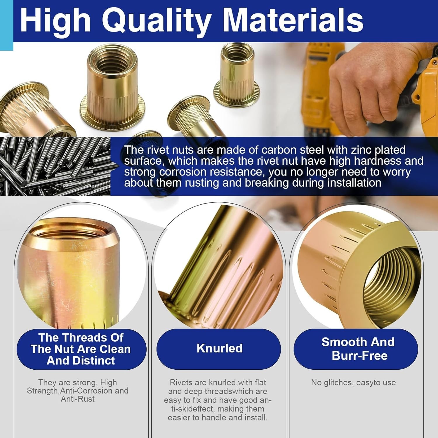 1/4-20 Rivet Nuts, Zinc Plated Carbon Steel Threaded Insert Rivnut Nutsert, F...