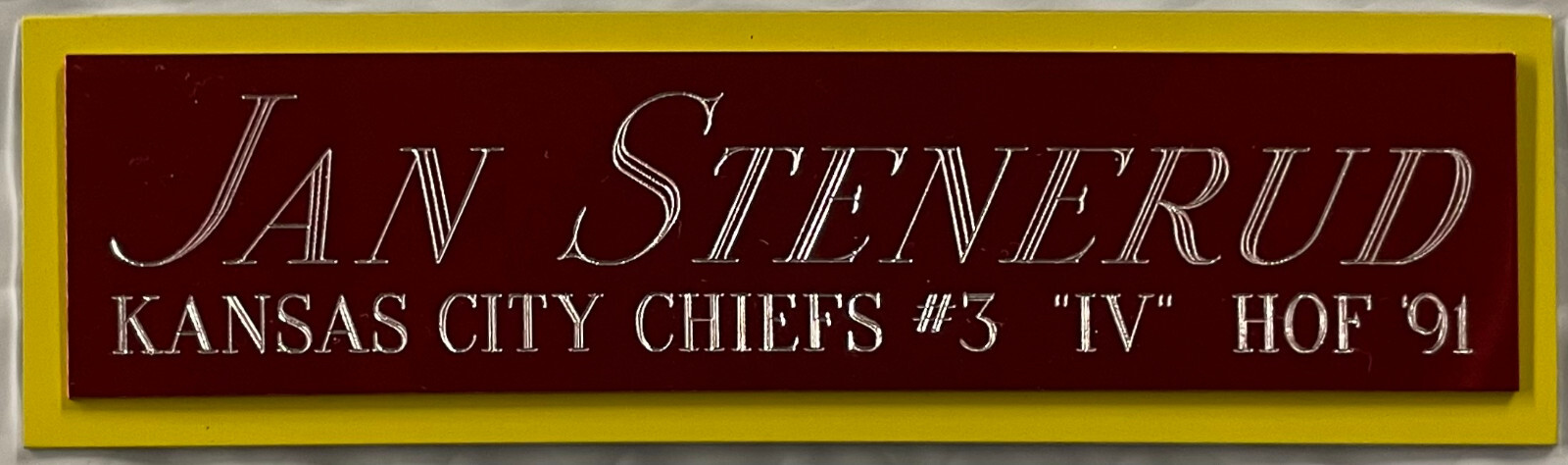 JAN STENERUD CHIEFS NAMEPLATE FO AUTOGRAPHED Signed FOOTBALL-HELMET-JERSEY-PHOTO