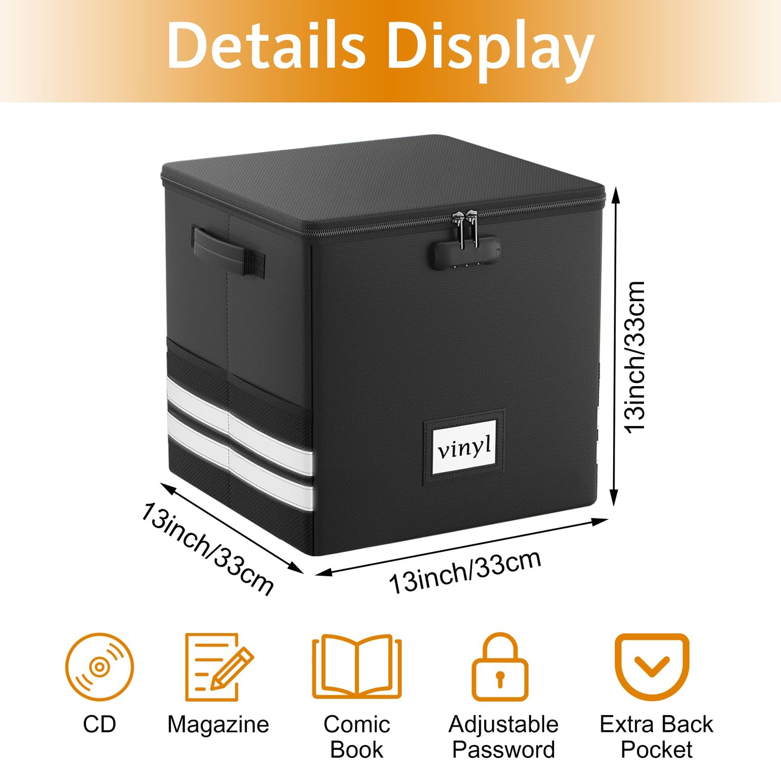 Vinyl Record Storage Box with Lock, Fireproof Waterproof Resistant Organizer ...