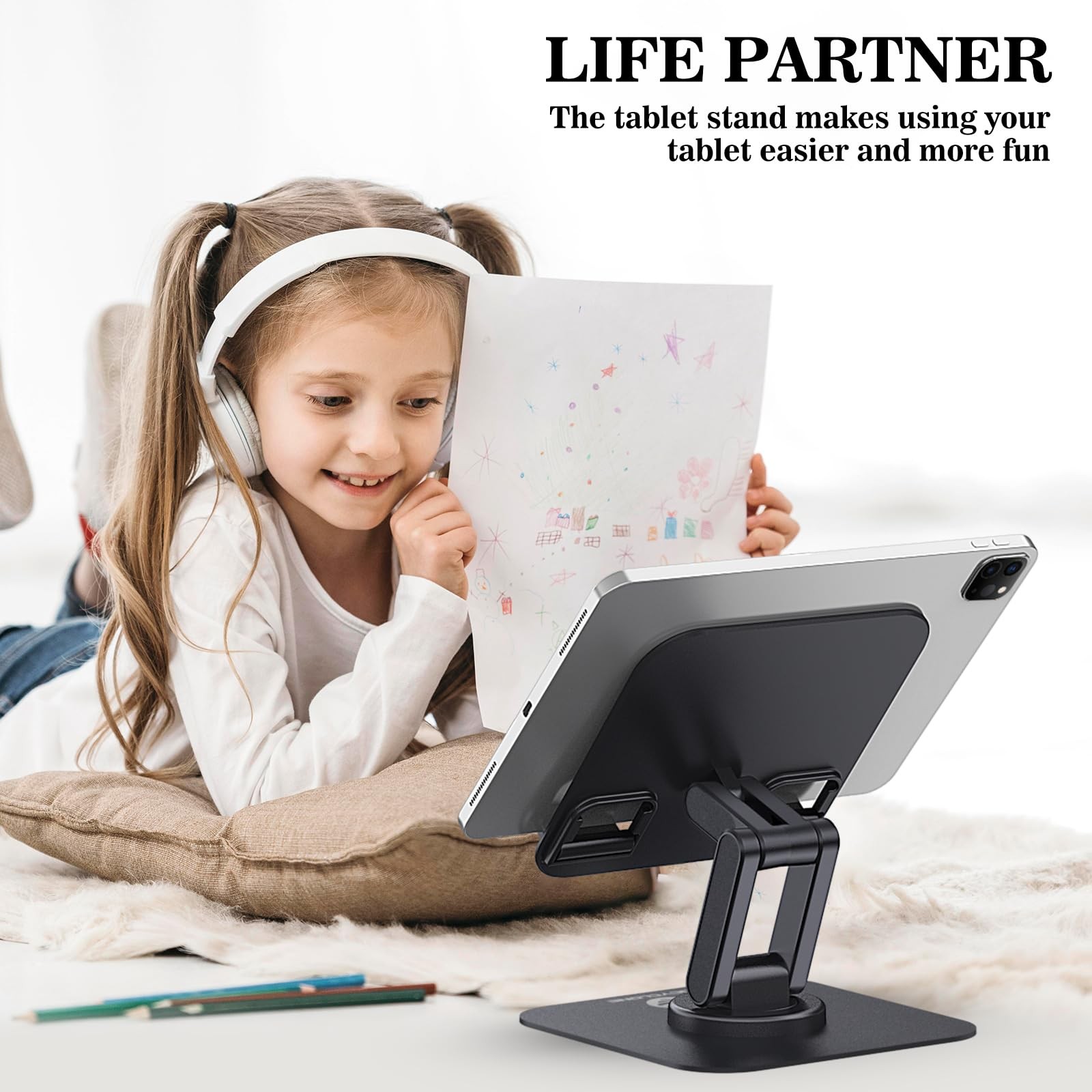 OCYCLONE iPad Stand, 360° Rotating Adjustable Foldable iPad Tablet Stand Hold...