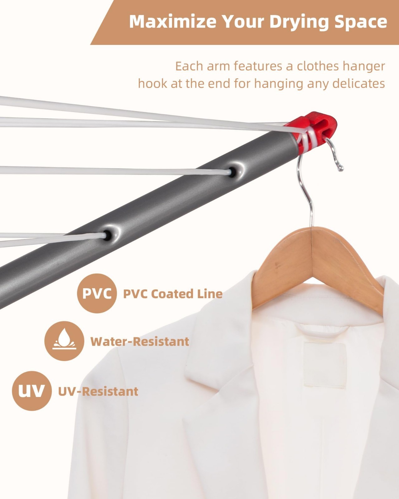 Portable Umbrella Clothes Drying Rack - 8 Lines, 82ft Drying Space, Adjustable H