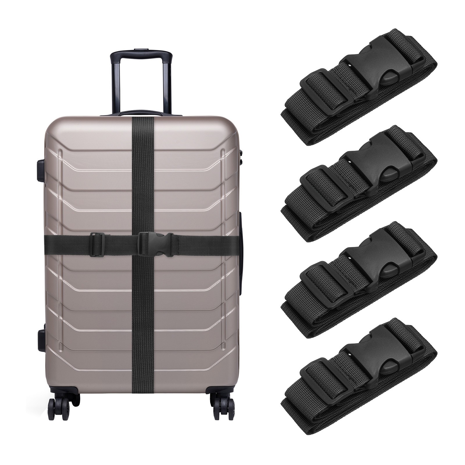 4Pcs Luggage Straps for Suitcases Adjustable Luggage Connector Black]