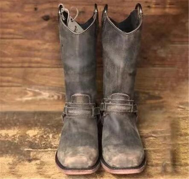Men's Ankle Boots Leather Motor Cowboy Western Square Toe Zipper Shoes Boot
