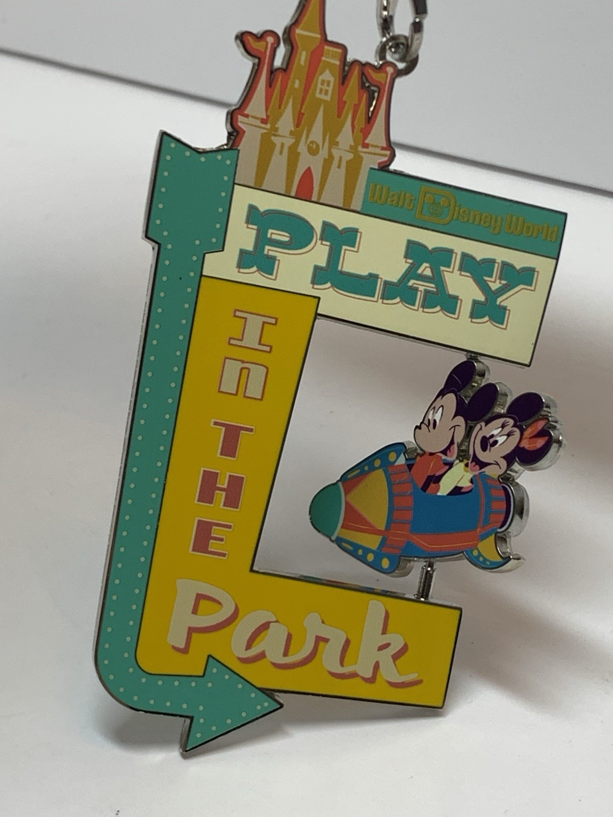 Disney Play In The Park Mickey & Minnie Christmas Ornament Metal Spinner NEW