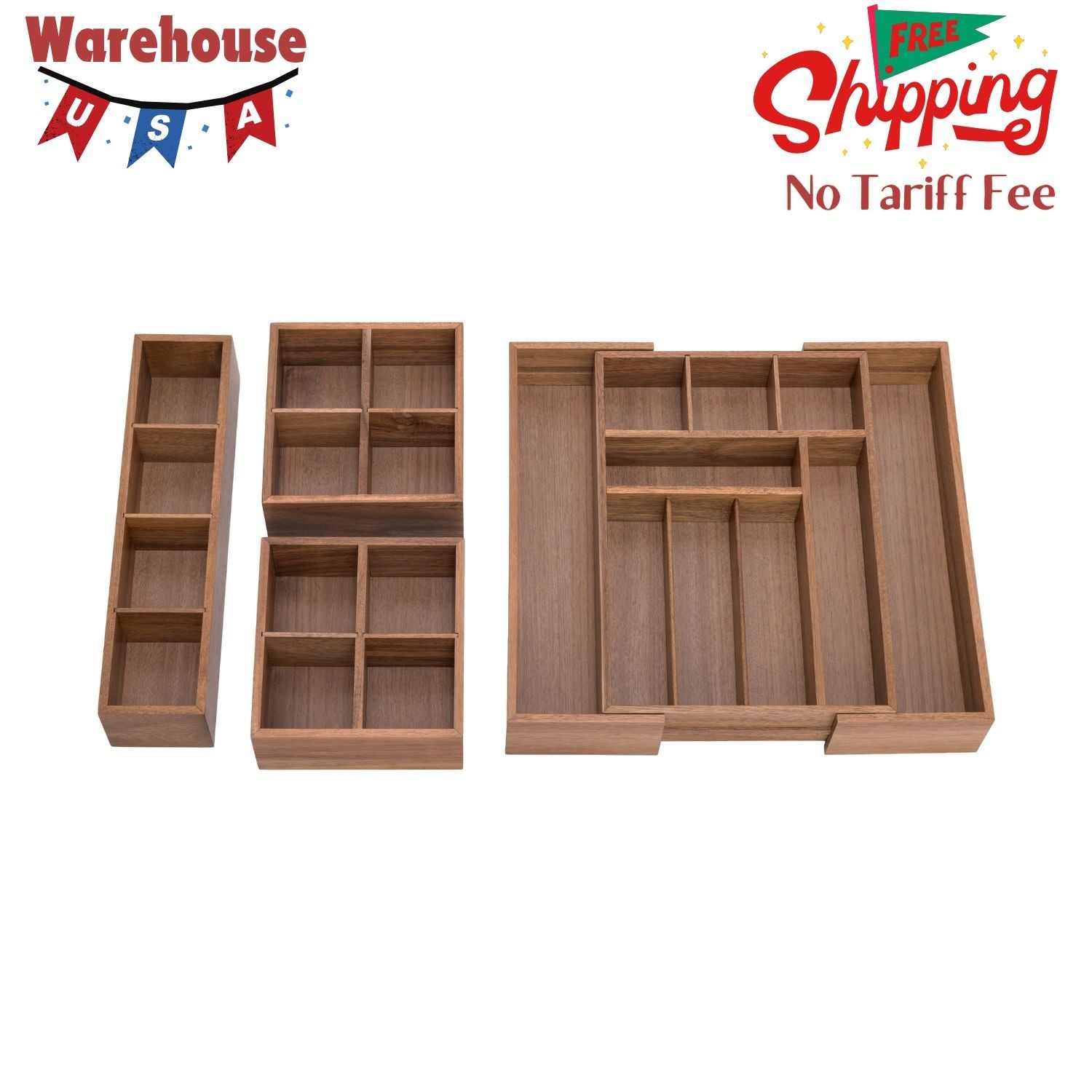 Acaicia Wood Premium Storage Expandable Drawer Organizer and Box Set (4 Piece)