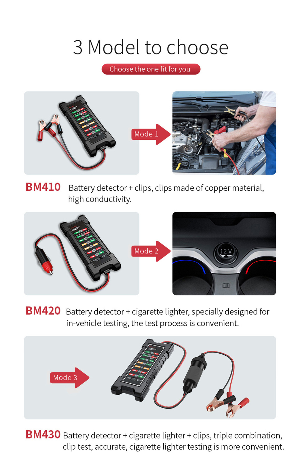 BM410 12/24V Automotive Car Battery Load Tester Alternator Battery Analyzer Tool