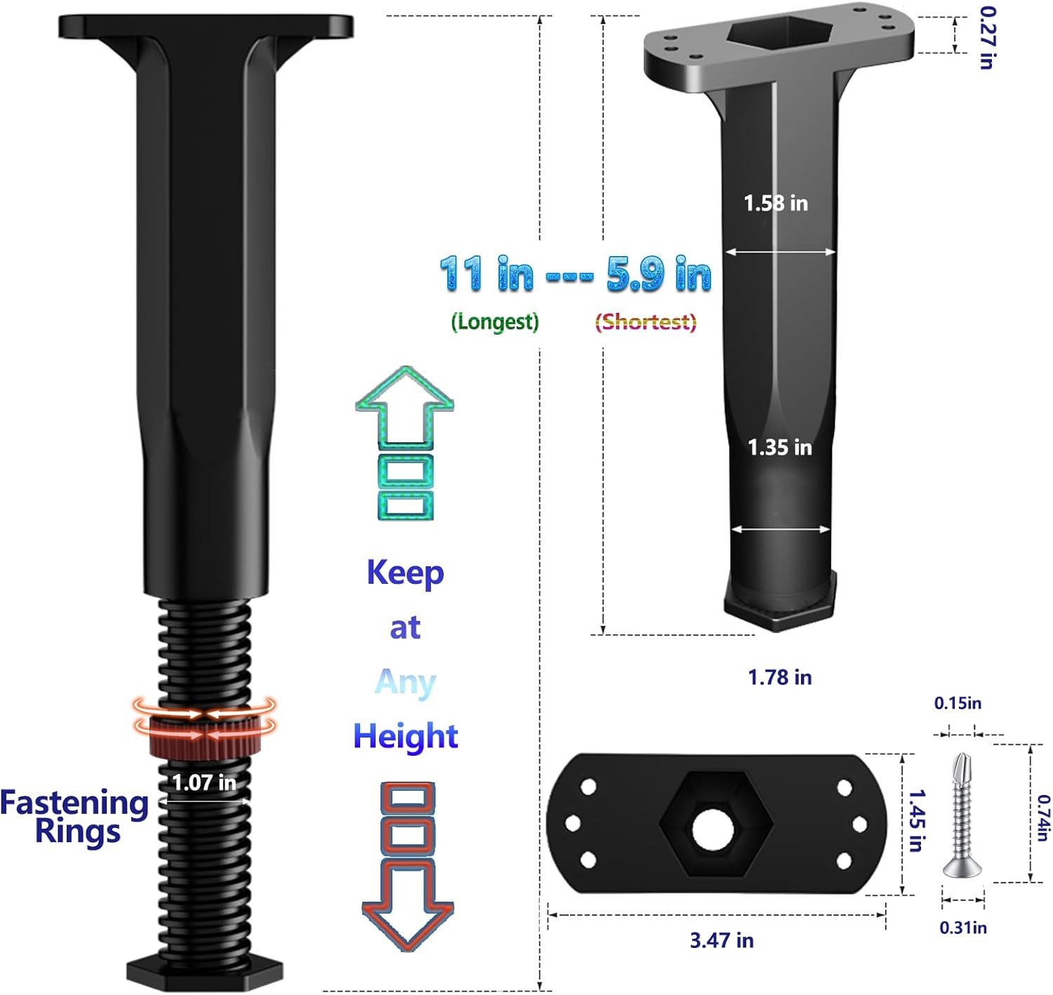 2PC Bed Frame Support Legs Stabilizer Replacement Universal Slat Reinforcement 5