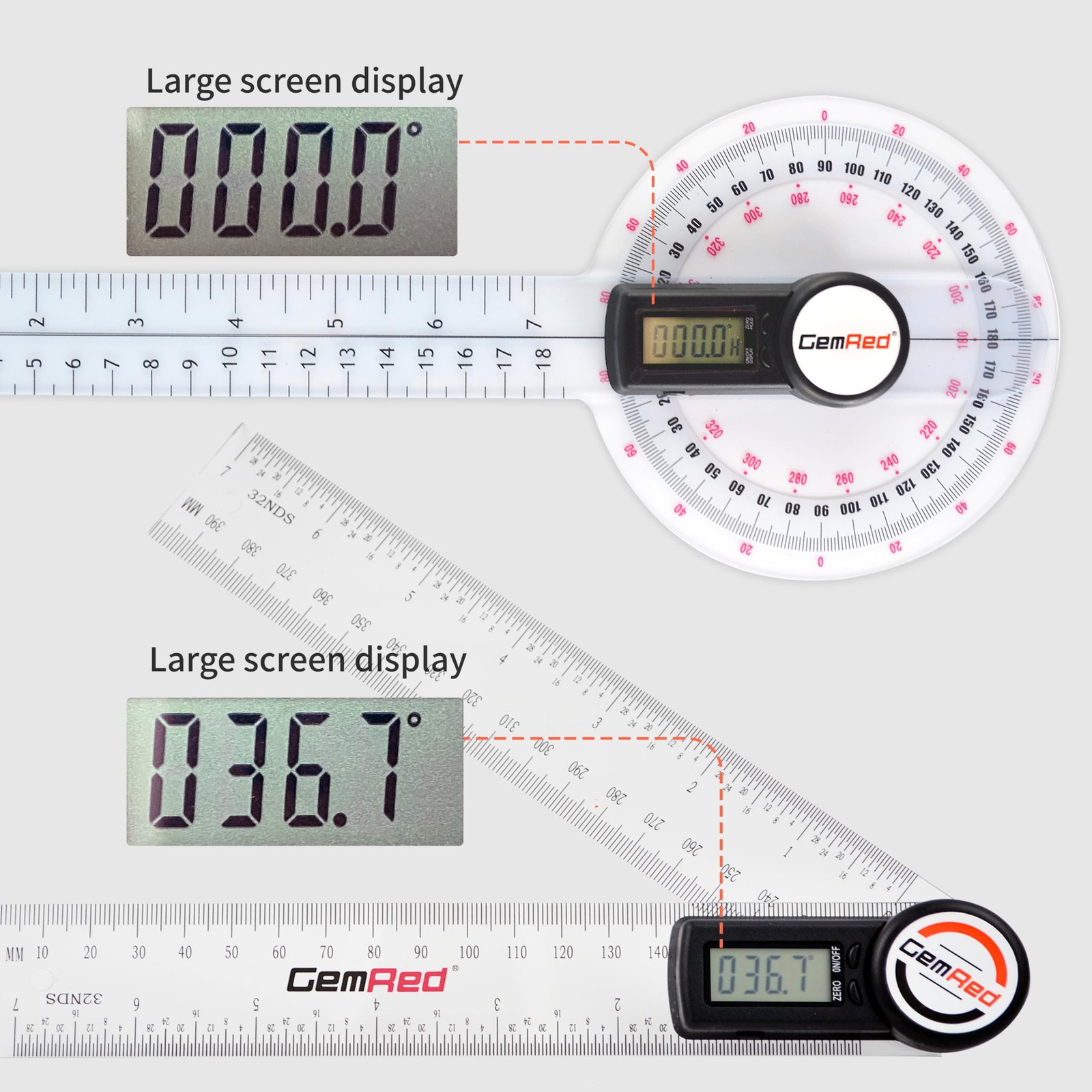 12 Inch Digital Goniometer 360 Degree Physical Therapy Plastic Protractor ROM