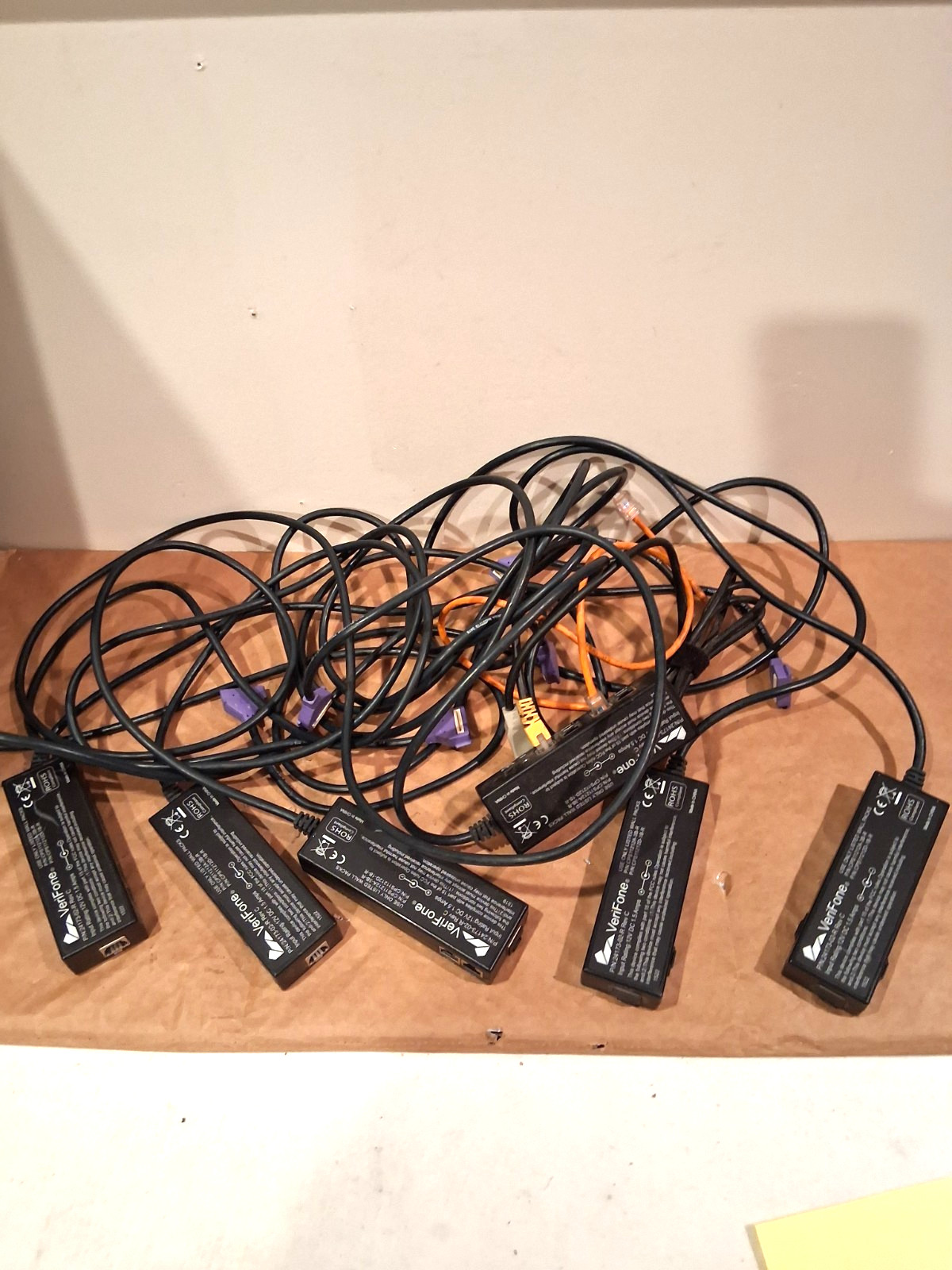 (6) Verifone 24173-02-R Purple Multiport Ethernet Switch Cable with AC Adapter