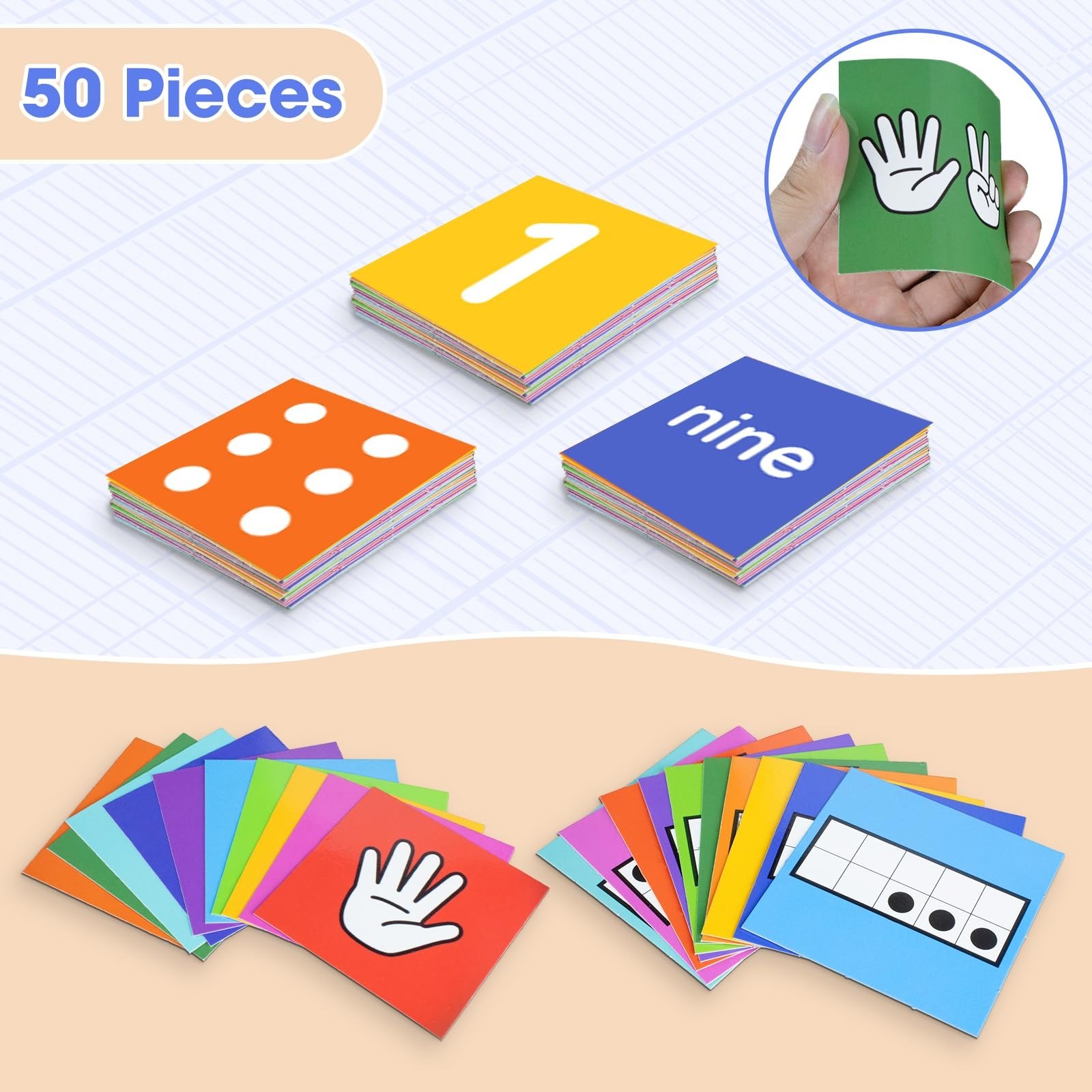 Number Path Pocket Chart with 50 Cards (1-10), Circle Time Learning Center fo...