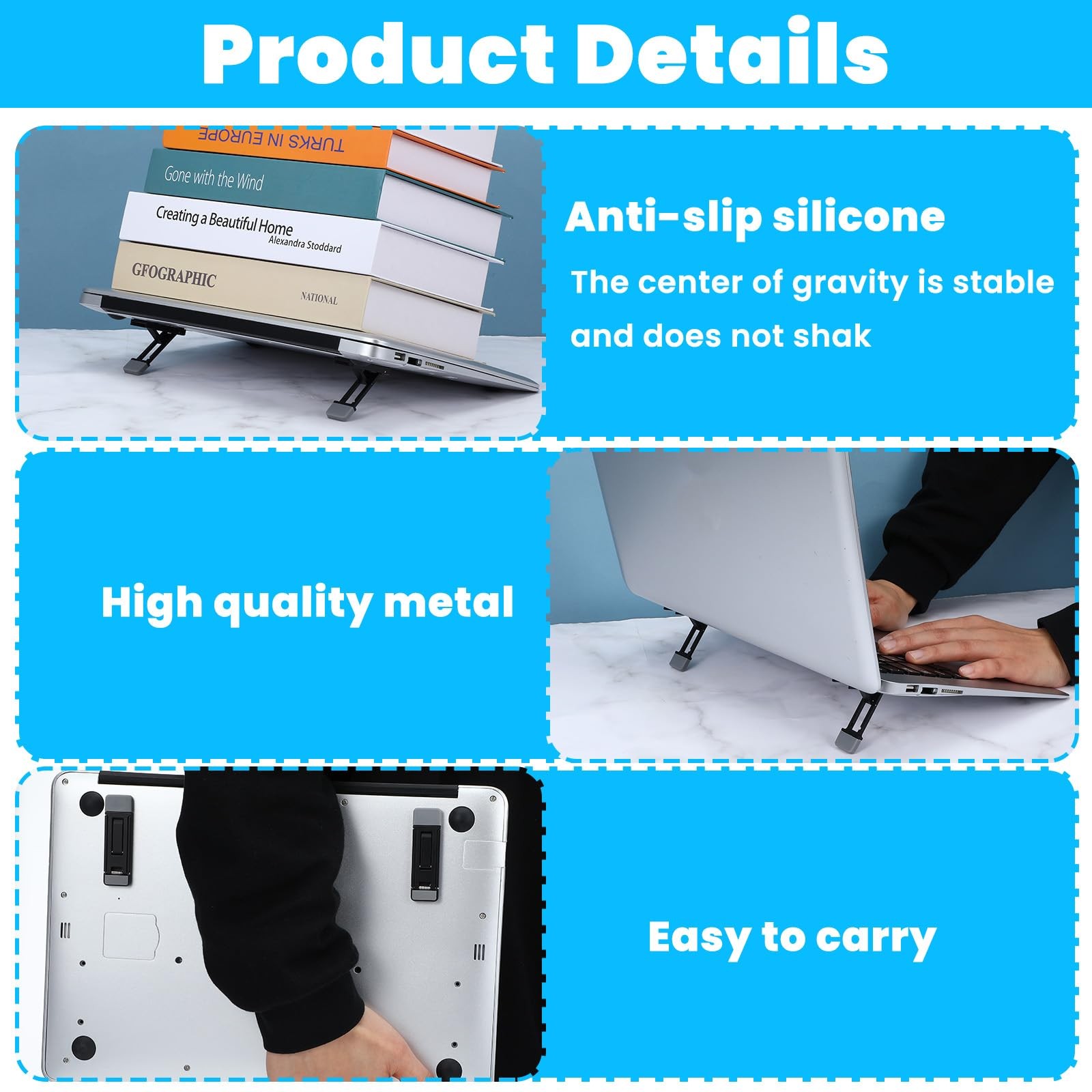 Mini Portable Laptop Stand Keyboard Riser Adjustable Invisible Black 2 PCS