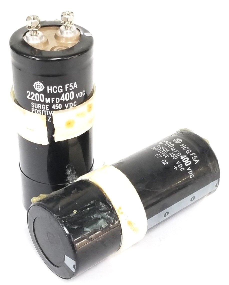 LOT OF 2 GENERAL ELECTRIC HCG-F5A 2200 MFD 400 VDC CAPACITOR UNITS HCGF5A