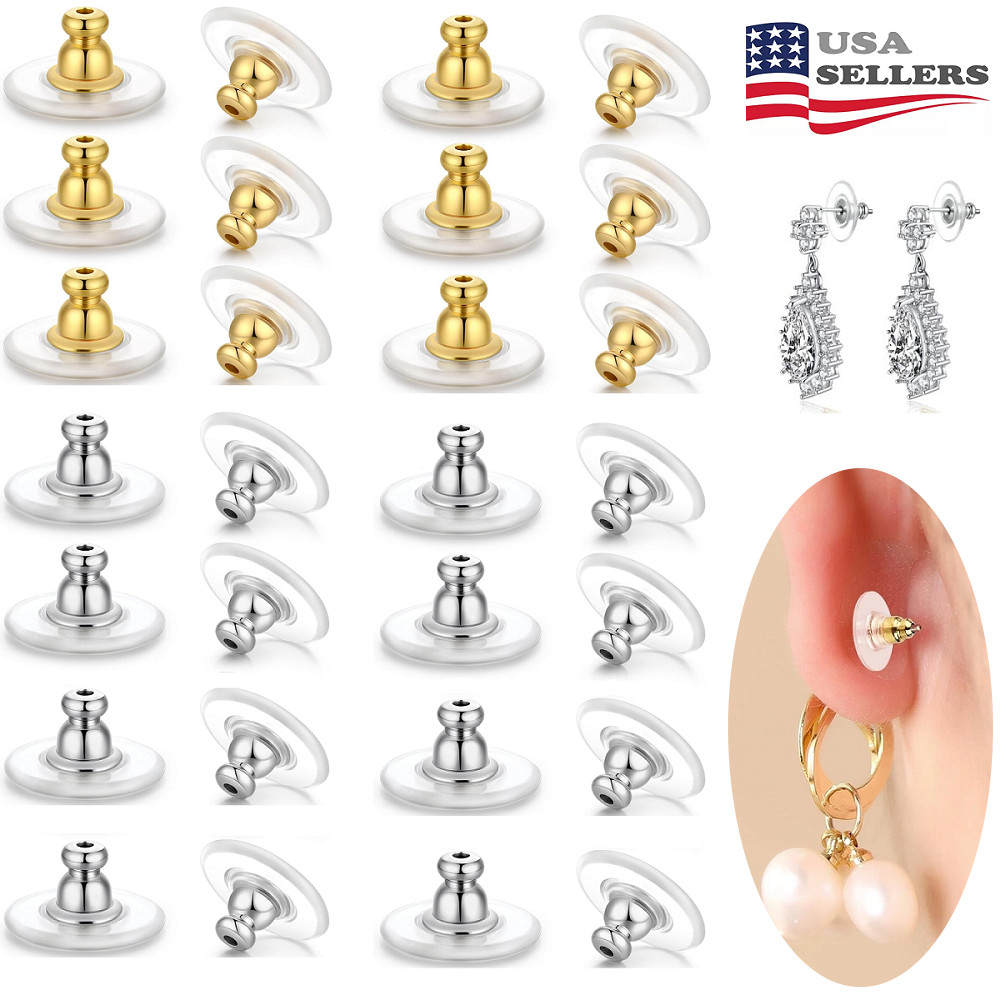 100Pcs Earring Backs Bullet Clutch Lifters for Droopy Ears Studs Silver Gold Set