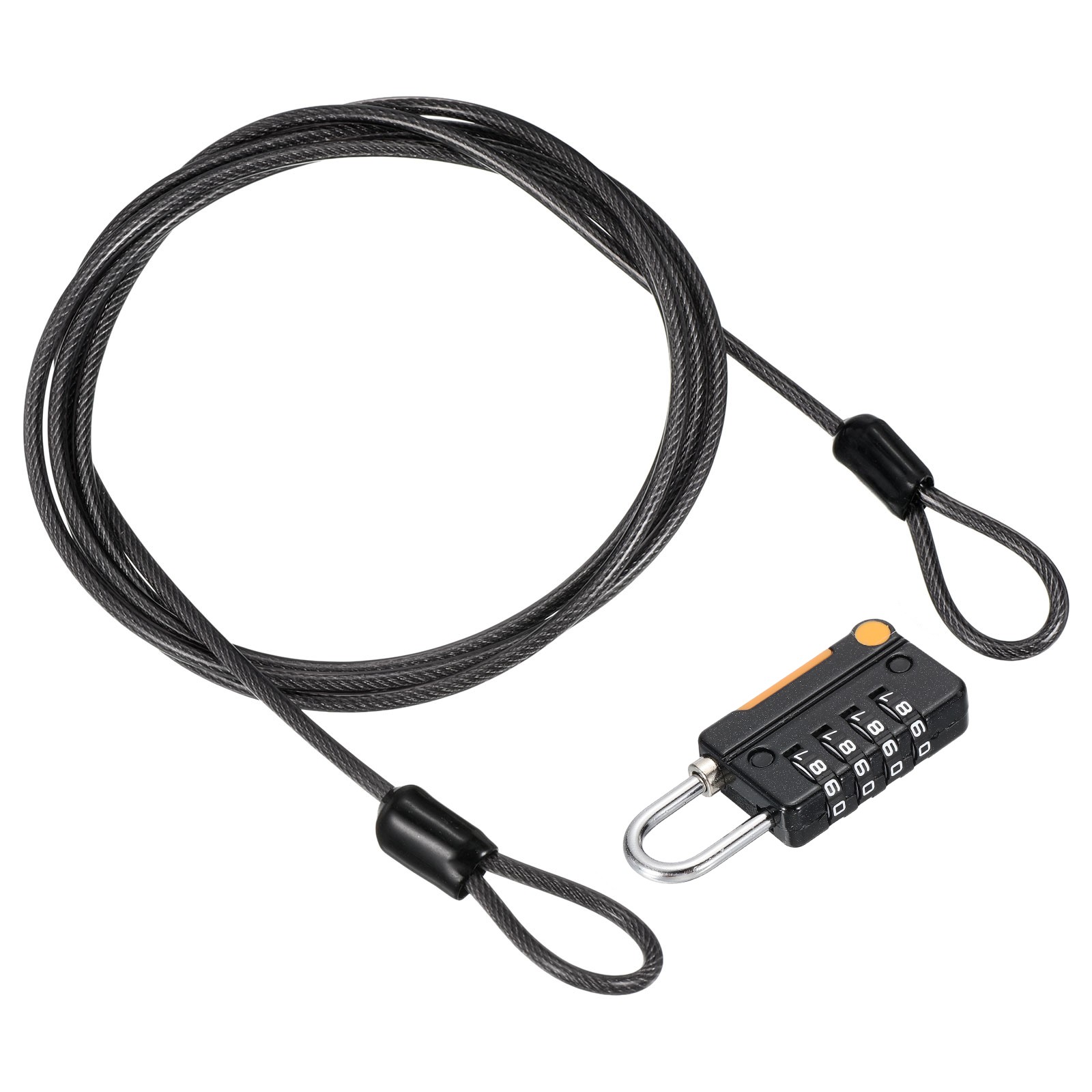4 Digit Combination Lock 5Ft Security Cable Padlock Steel Lock Chain Black